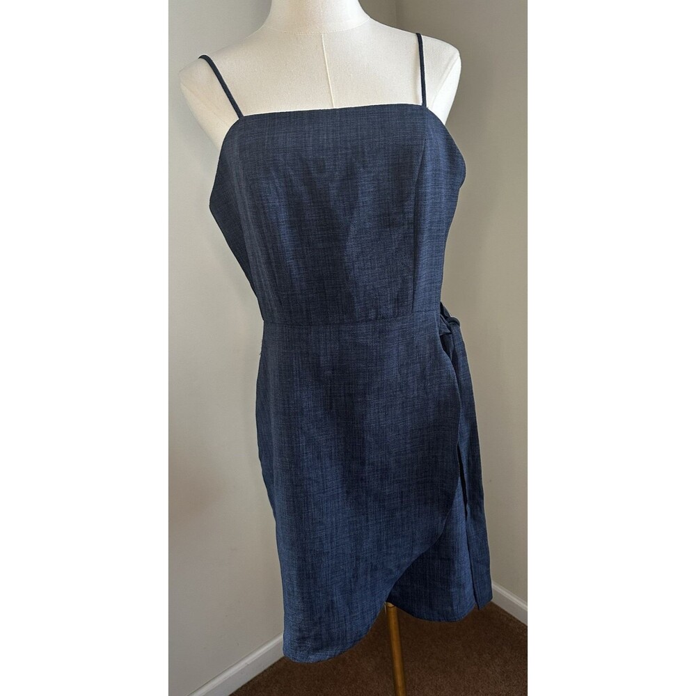 Altar'd State Mini Dress Women's Size Large Belted Square Neck Blue